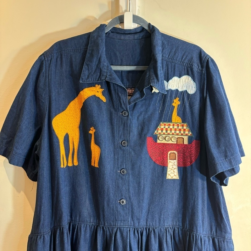 COTTON PICKIN’ by Betty Green Sz XL Dress 100% Cotton Animal Appliqués Vintage - Picture 2 of 13